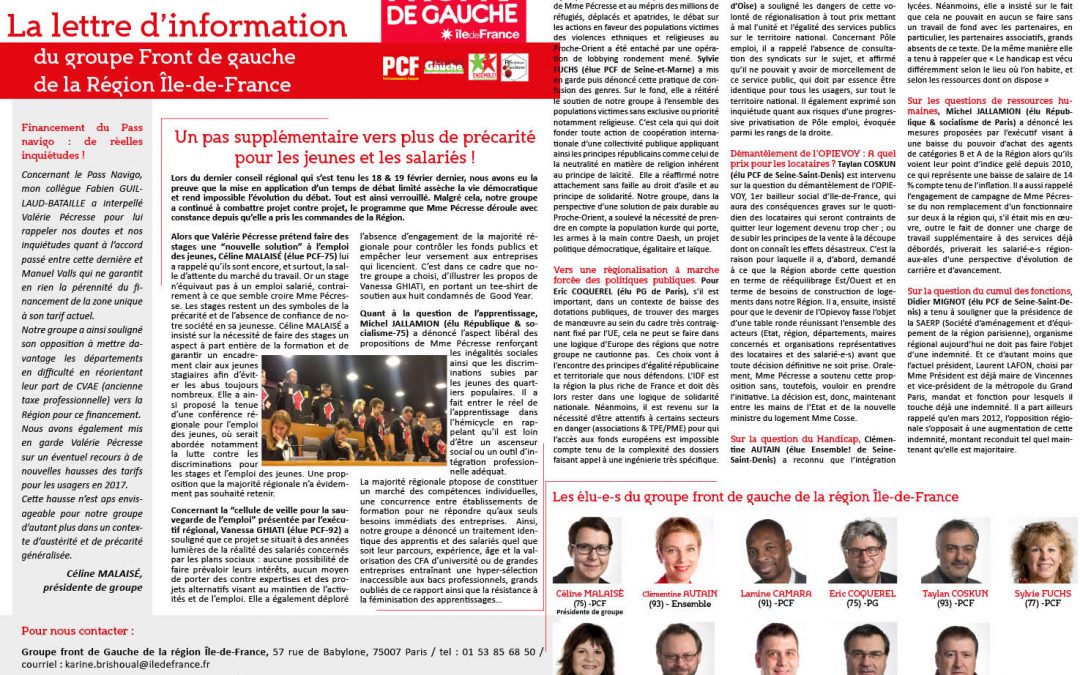 Lettre d’information N°4 / Mars 2016