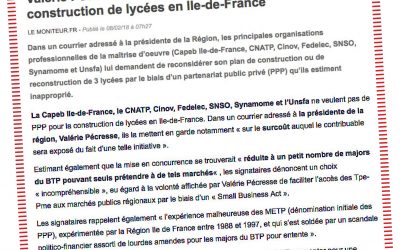 Partenariats Public-Privé dans les lycées : Pécresse priée de revoir sa copie par les principales organisations professionnelles du BTP