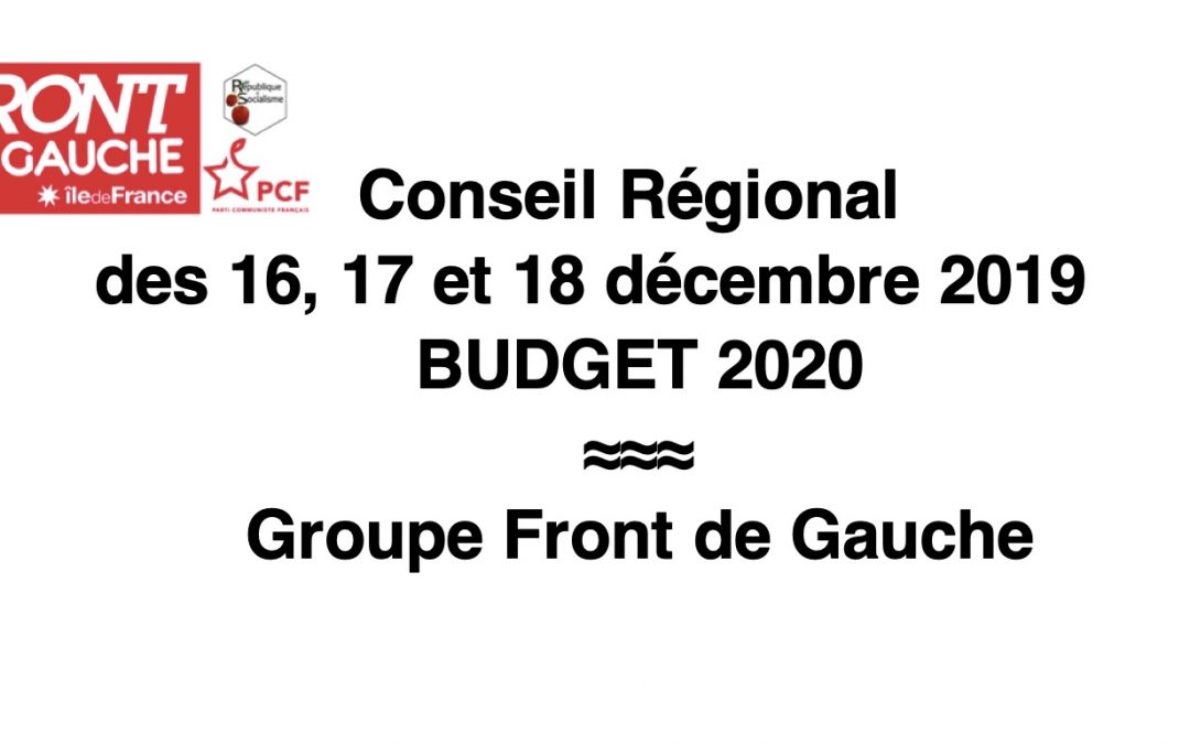 Budget 2020 – Séance 16, 17 & 18 décembre 2019
