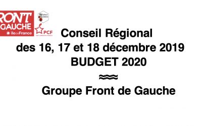 Budget 2020 – Séance 16, 17 & 18 décembre 2019