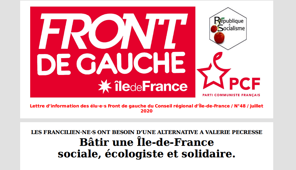 Lettre d’information des élu·e·s Front de gauche du Conseil régional d’Île-de-France / n°48 / juillet 2020