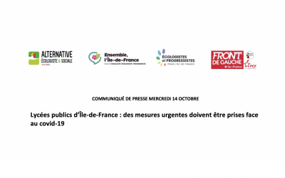 Communiqué de presse du mercredi 14 octobre 2020 –  Lycées publics d’Île-de-France : des mesures urgentes doivent être prises face au covid-19